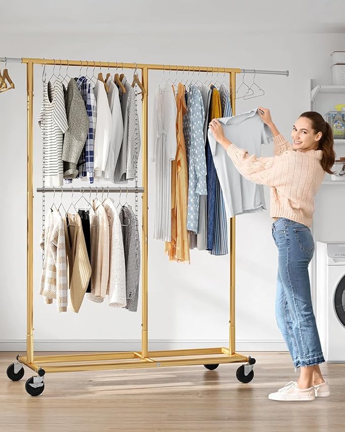 Hanging Closet Rod, Adjustable Width and Height Closet Rods Extender, 17-40inch Heavy-Duty Stainless Steel Bar, Space-Saving Closet Rod Hanging Clothes, 1Pack(Silver)
