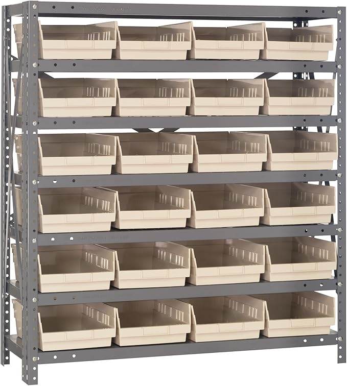 Quantum Storage Systems 1839-108IV Steel Shelving Unit with 4" Shelf Bins, 18" D x 36" W x 39" H, Ivory