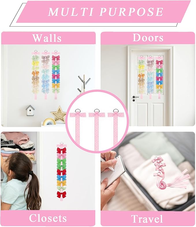 6 PCS Headband Bow Holder for Girls Hair Bows Clips Storage Bow Organizer hanger for Girls Hair Bows accessories Wall Hanging Organizer for Baby Room, Nursery Decors or Travel (Pink)