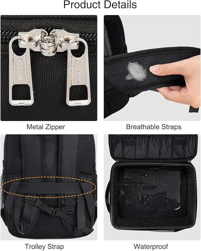 TANTO Makeup Backpack Makeup Artist Bag Professional Extra Large Cosmetic Bag Travel Train Case Storage Organizer Double-Layer Large Capacity Cosmetic Case with 4 Pouch(Black)