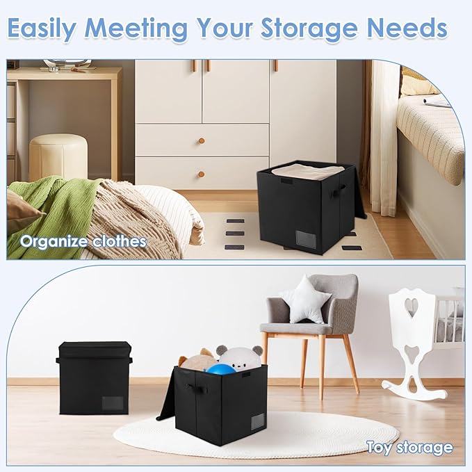1/4 Pcs Vinyl Record Storage Box with Lid and Handles, Oxford Cloth Record Album Storage Crate, Foldable and Stackable Record Organizer Storage Case for Collecting Valuable Album (4/no lock)