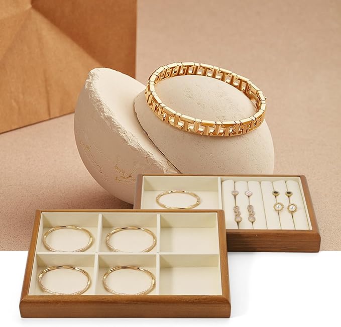 Oirlv Solid Wood 12 Grid Liner Pendant Jewelry Organizer Tray Jewelry Drawer Organizer(Creamy-White)