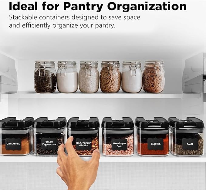 Shazo 6 PC Airtight Food Storage Containers + 6 Spoons - BPA Free Clear Plastic Snack & Spice Containers with Easy Lock Lids - Kitchen and Pantry Organization for Herbs, Coffee, Tea - 0.5L / 2.1 Cups