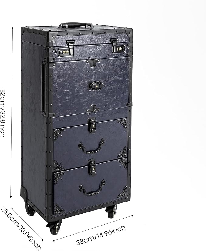 JOMCYDM Rolling Makeup Case with Wheels,Large Storage Cosmetic Trolley,Manicure Professional Large Storage Organizer, Traveling Trunk with Drawer for Makeup/Nail/Hair Styling