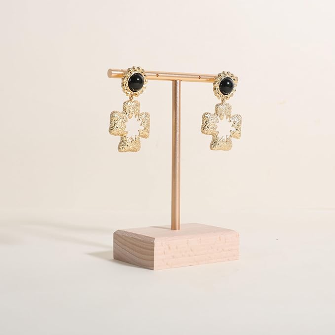GemeShou earrings T display stands for selling, small earring holder jewelry stand with 4 holes on bar, wood earring hanger for boutique display【Beech】