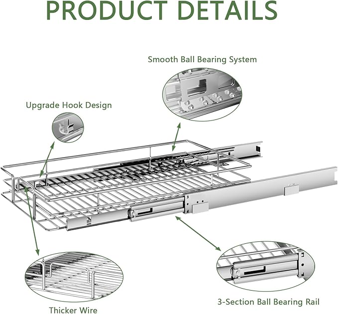 Pull Out Cabinet Organizer 16½" W x 21½" D, Heavy Duty Cabinet Pull Out Shelves, Slide Out Drawers Organization for Kitchen Cabinets Bathroom