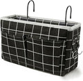 Bedside Caddy Bedside Hanging Storage Basket Multi-Function Organizer Caddy for Bunk and Hospital Beds Dorm Rooms Bed Rails, Can be Placed Glasses Books Mobile Phones（Black Grid）
