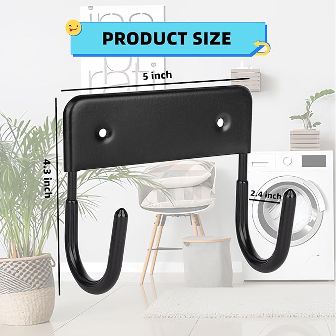 BiJun Ironing Board Holder Wall Mount, Ironing Board Hanger with 5 Inch Length, Iron Board Hook Wall Mount for Laundry Rooms (Black)