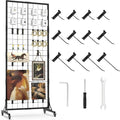 HUHOLE Gridwall Panel Display Stand, 2.2' × 5.2' Ft Movable Grid Wall Panel Display Stand, Heavy-Duty Floorstanding Wire Display with Extra 12 Hooks for Retail, Garage Organization, Craft Fairs