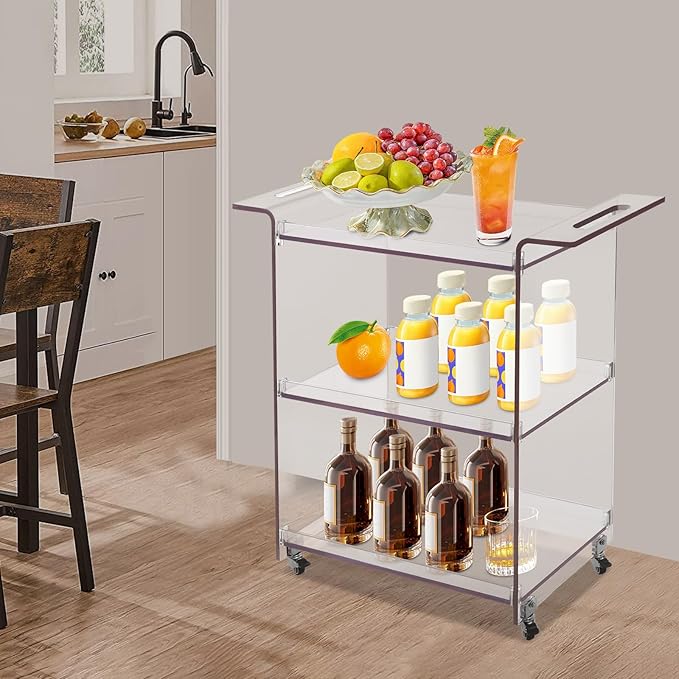3-Drawer Rolling Storage Cart, Plastic Storage Organizer Rolling Cart with Wheels, Organizing Drawers for Home, Bathroom, Bedroom, Office, and Classroom, Clear
