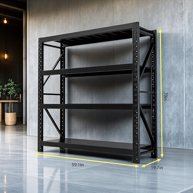 torage Shelves,Garage Shelving Heavy Duty Metal Adjustable Garage Shelves, Shelving Units Industrial Shelving for Warehouse(Black, W59.1*D23.6*H79)
