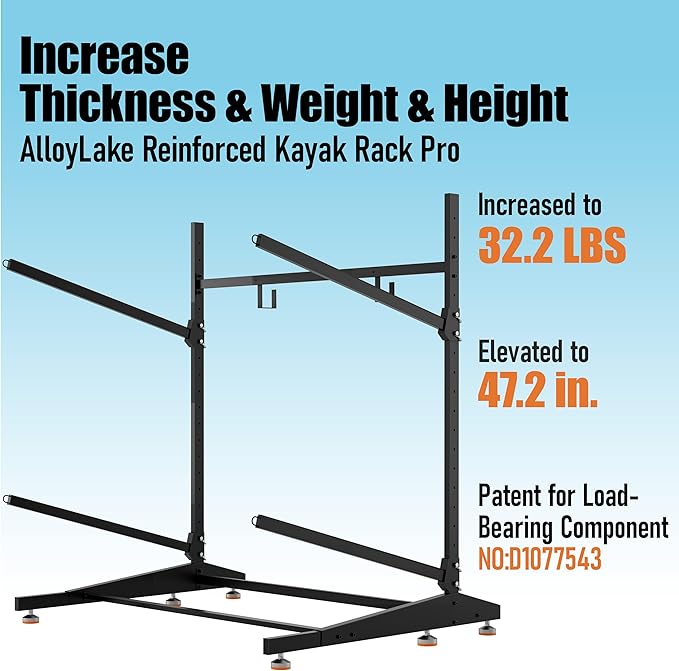 Kayak Storage Rack, Freestanding Outdoor Canoe Rack, Reinforced, Thickened, and Enhanced Rust Resistance, Holds 220 lbs, for Safe Garage and Outdoor Canoe Storage(2-Tier, Black)