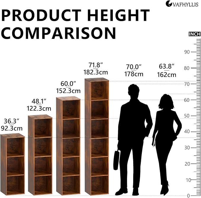 5 Cube Storage Organizer, 5 Tier Vertical Cube Bookcase Freestanding Storage Display Organizer for Home Office, Five Cubes Open Shelf Bookshelf (Retro Brown, 5 Cube)