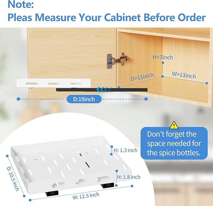XLP Pull-Out Spice Rack Organizer – Heavy Duty Slide-Out Cabinet Storage | Fits Spices, Sauces, Cans, Dishes | Kitchen & Pantry Organizer, White (12.5''Wx10.5''Dx1.8''H)