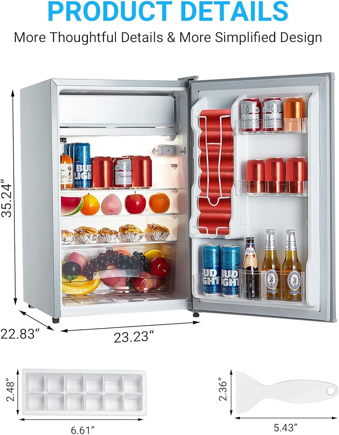 Jojoka 4.3 Cu.ft Mini Fridge with Freezer, Single Door Small Refrigerator with Slide Out Glass Shelves, Compact Refrigerator for Bedroom, Office, Dorm