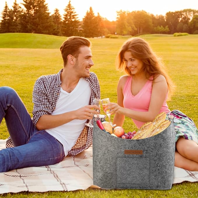 XL 4MM Felt Firewood Carrier | Log Carrier for Firewood | Wood Container with Extra Thick Felt Foldable & Reinforced Handle | Storage Basket for Shopping, Firewood, Logs, Newspaper (MEDIUM GRAY)