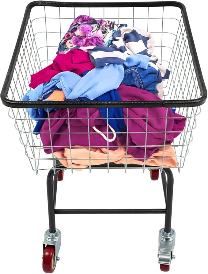 2.5 Bushel Wire Laundry Cart Commercial Laundry Basket Cart Rolling Laundry Basket with Wheels Heavy Duty Large Steel Baskets for Clothes Storage Organization