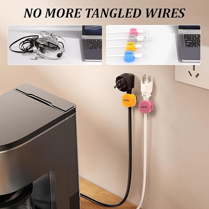 12 Pack Spring Cable Clips, Adhesive Cord Holders for Desk, Nightstand, Laptop, Phone Charging Clips & Car Cable Organizer for Home, Office & Charging Cord Management-(Multicolour)