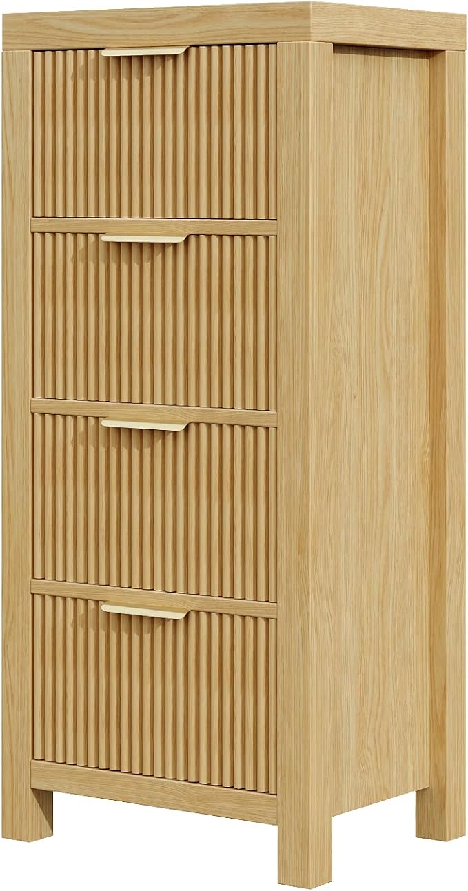 Modern 12-Drawer Solid Wood Dresser with Fluted Front & Gold Handles, Multifunctional Tall Storage Chest, for Hallway, Entryway, Natural X3