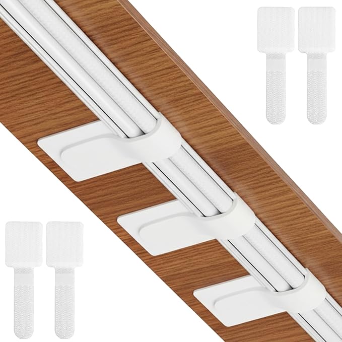100Pcs Hook and Loop Cable Straps, Adhesive Wire Management Appliance Cord Organizer Self Adhesive Cable Ties for Kitchen Office Household Essentials, Easily Organize Desktop Wires (White)