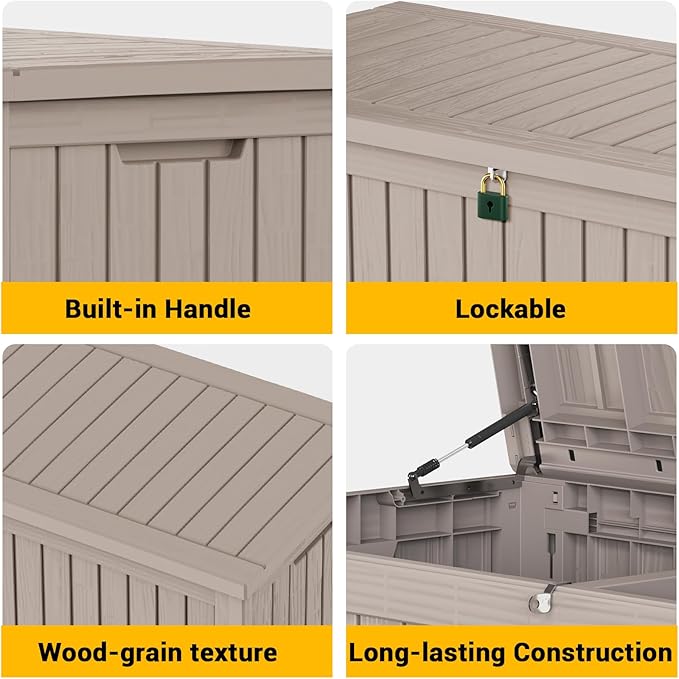 EasyUp 200 Gallon Deck Boxes Resin Large Storage Bins with Lids, Outside Storage Box & Deck Boxes Outdoor Waterproof for Outdoor Use