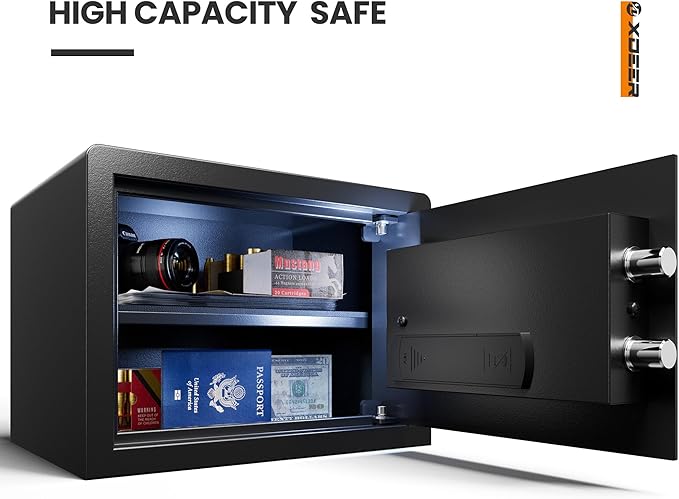 XDeer Biometric Safe Box, Quick-Access Security Safe Box with Upgraded Fingerprint, Steel Handgun Safe Lock Box for Kid/Home/Office (0.78 Cu.Ft【NO FPR】)