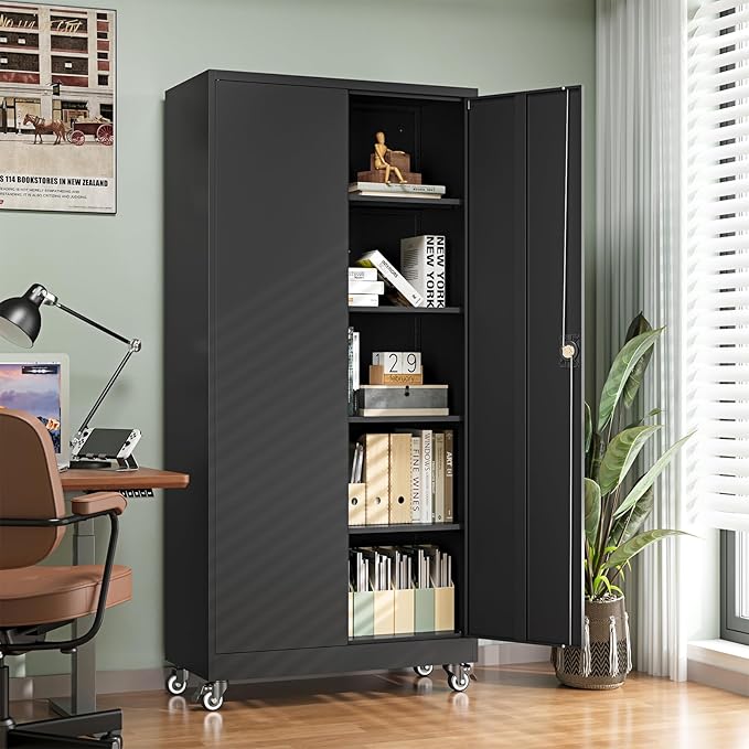 Letaya Metal Garage Storage Cabinets with Lock Door and Adjustable Shelves, Steel Tool Cabinets for Home,Office,Warehouse Organisieren (Black, 75" H)