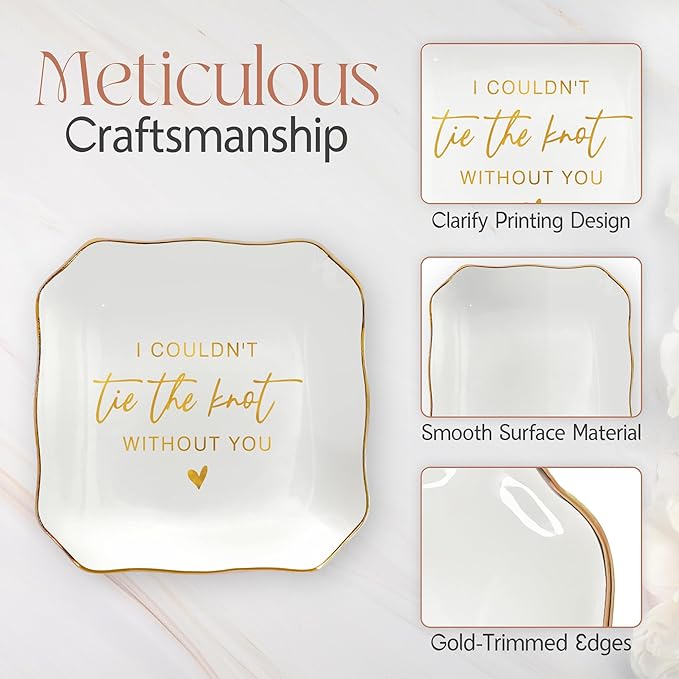 OASSIE Christmas Bridesmaid Gifts for Wedding - 4"x4" Ceramic Jewelry Dish Tray - Bridal Shower Wedding Gifts for Women, Jewelry Tray for Bridesmaid Proposal Gift, Maid of Honor Gift for Friend Sister