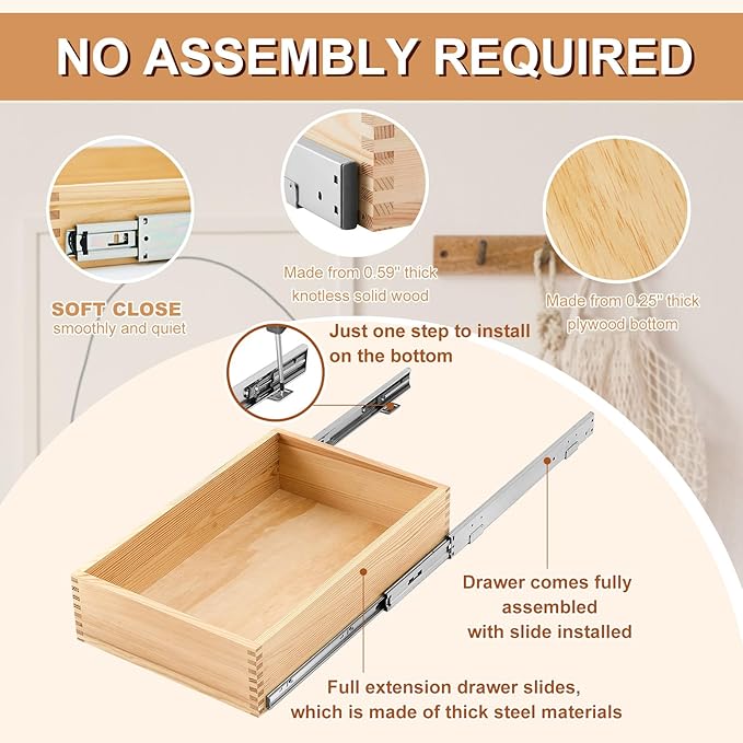 Menkxi 2 Set Pull out Tray Cabinet Organizer Wooden Pull Drawers storage Slide out Pantry Shelf for Base Cabinet Kitchen Gentle Close Fully Assembled Accessories(Wood Color,15'' X 21'' X 5'')