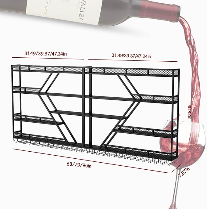 63in Large Wall Mounted Wine Rack 4 Tier Metal Wine Bottle Holder Modern Diamond Design Floating Bar Liquor Bottles Storage Rack for Home Restaurant Bar Decorative (Gold, 4 Tier - 63in)
