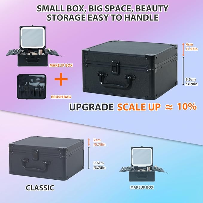 Makeup Organizer Box with Detachable Lighted Mirror, Travel Train Cosmetic Case, Adjustable Divider Storage Bag, Portable Artist Storage Suitcase with Magnetic LED Mirror - Mint