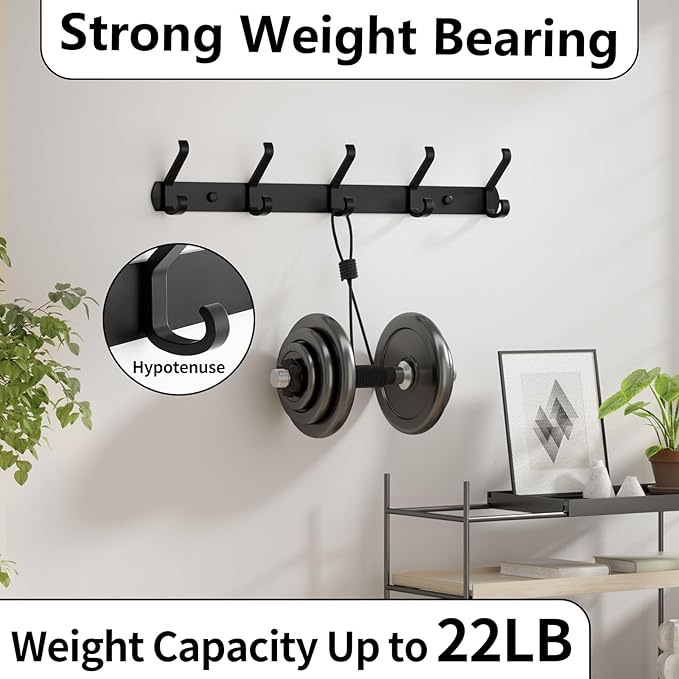 2 Pack Coat Rack Wall Mount,17.3 in Wall Hooks for Hanging, Coat Hanger Wall Mount Towel Rack Hat Rack for Wall with 10 Hooks for Entryway, Bedroom, Bathroom (Black)