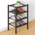 Smiry Bamboo Shoe Rack for Closet, 4 Tier Small Wooden Stackable Shoe Organizer, Free Standing Shoes Storage Shelf for Entryway, Front Door Entrance, Brown