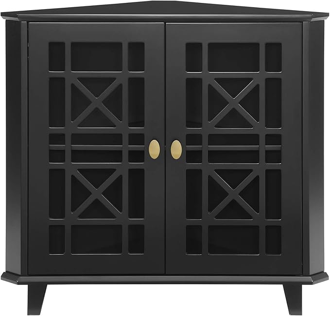 Walker Edison Fretwork Corner Accent Cabinet - Black