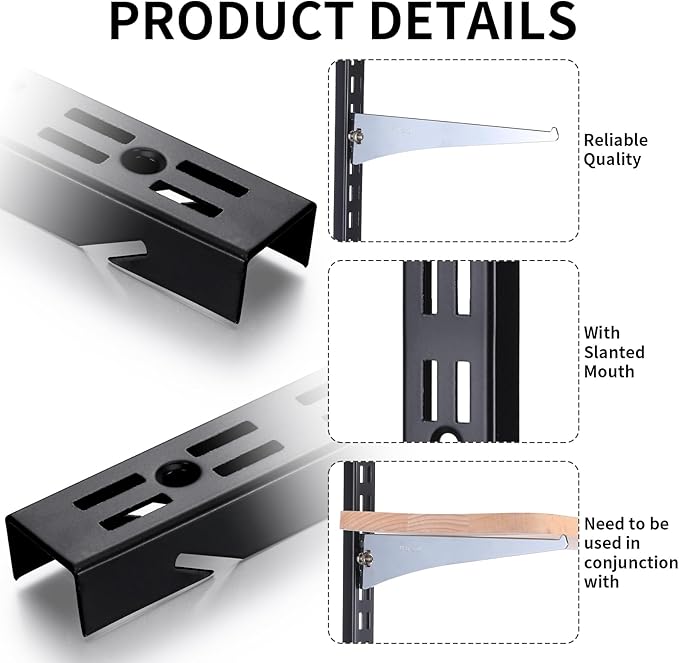6 Pcs 47.5 Inches Shelf Rails Bracket Track Upright Closet System Hardware Adjustable Wall Standard Shelf Standards for Pantries, Linen Closets, Laundry Rooms, Utility Rooms (Black)