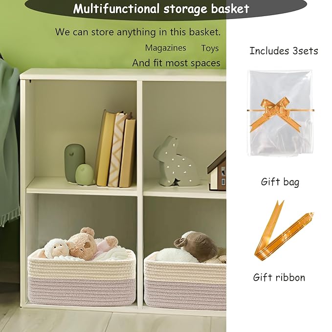 COMFY-HOMI 11.5"x7.5"x4.7" Storage Baskets for Organizing | Cotton Rope Woven Basket | Toy Storage Bin Box | Basket for Shelves, Closet Organizer Bin, Decorative Closet Shelf, 1 Pack ,light brown