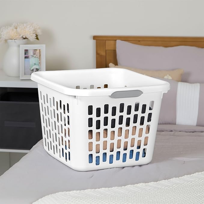 Sterilite Laundry Basket, Plastic Clothes Hamper, Large Square Bin with Comfort Grip Handles and Reinforced Rim, 1.5 Bushel Capacity, White, 12 Pack