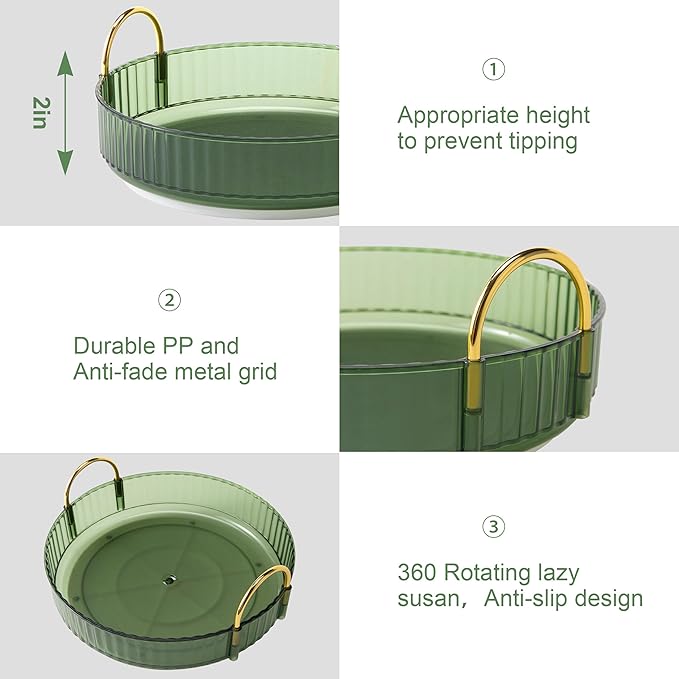 YCIA&DONE 360 Rotating Makeup Organizer and Storage for Vanity Countertop 2 Tiers, High Capacity Cosmetic Skincare Perfume Organizers for Dresser Bathroom Lazy Susan (Vintage Green)
