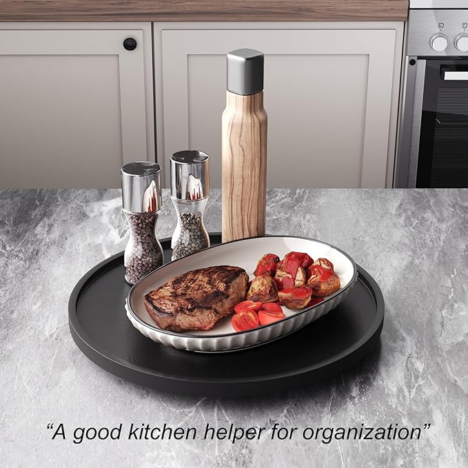 Lazy Susan Organizer for Kitchen,Bamboo Turntable for Cabinet,Pantry,Vanity,Large（Black）