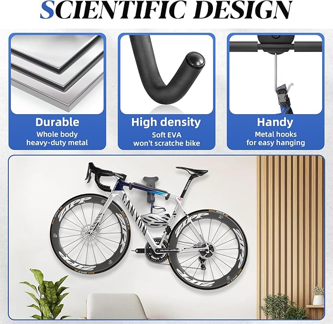 Goovilla Bike Wall Mount Hanger Adjustable - Space Saving Horizontal Bicycle Rack for Mountain/Road/Hybrid Bikes | Secure Home Garage Storage with Easy Installation | 1-Pack Cycling Holder Hook,Black