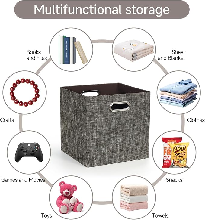 Posprica Storage Basket Bins,13×13 Foldable Storage Boxes Containers for Closet Organizer Shelf Cabinet Bookcase,Thick Fabric Drawer with Shimmer,4pcs,Brown