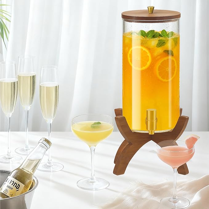 Glass Drink Dispenser,1.5 Gallon Beverage Dispenser with Stand,Lemonade Dispenser with Stainless Steel Faucet,Drink Dispensers for Parties, Bars and Home