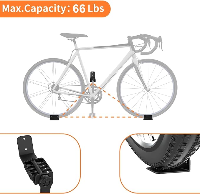 WALMANN 3 Pack Bike Pedal Hanger Wall Mount, Heavy Duty Horizontal Bike Rack for Garage Wall, Holds Up to 70LBS