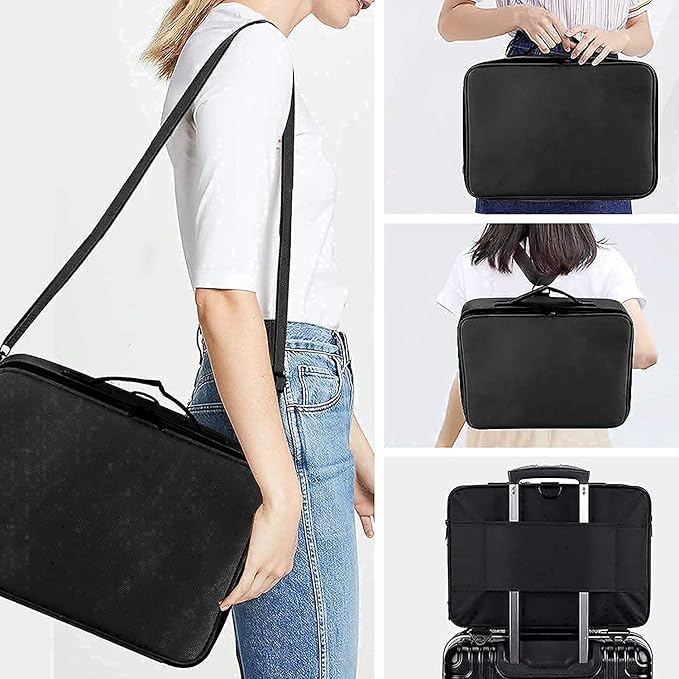 JOURMON Travel Makeup Train Case,Large Capacity Cosmetic Bags for Women,Portable Makeup Bag Organizer with Adjustable Dividers & Shoulder Strap (Black, L)
