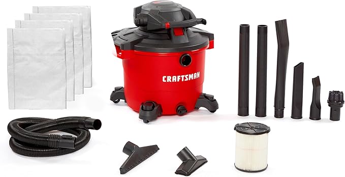 Craftsman CMXEVBE17607 16 Gallon 6.5 Peak HP Wet/Dry Vac with Detachable Leaf Blower, Heavy-Duty Shop Vacuum with Attachments and Dust Collection Bags