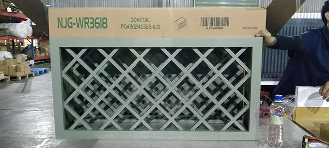 Solid Wood RTA Wine Bottle Rack Wall Cabinet with Lattice Panels - Wine Storage for Bar, Pantry, Cellar - Mocha (Jade Green, 36'W 12'D 18'H)