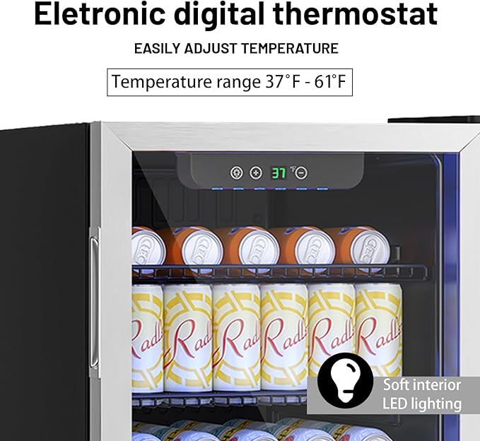 126 Can Mini Fridge - 3.2 Cu.Ft Beverage Refrigerator with Reversible Glass Door for Soda Wine Beer, Adjustable Temperature Control for Home Office Bar, Silvery(40-61 ℉)