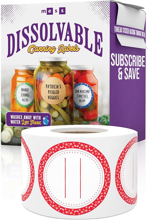Canning Labels Dissolvable Stickers for Mason Jars and More (2" Round 200/roll) Canning Supplies Washes Off in Seconds Like Magic - Jar Labels Homemade Jam, Jelly, and More (Amaranth Red)