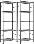 Storage Shelves - Set of 2, 5-Tier Metal Shelf Organizer, Space-Saving Garage Shelving with Leveling Feet, Standing Shelves Organizer for Kitchen, Laundry, Pantry (18.4" x 12.6" x 57.4", Black)