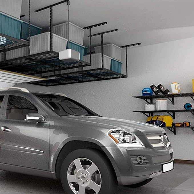 FLEXIMOUNTS 4x8 Overhead Garage Storage Rack, Adjustable Organization System, Heavy-Duty Metal Ceiling Racks, 2 Pack, Hammertone, Classic Series
